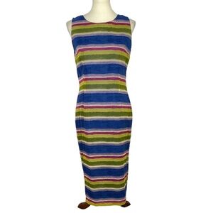 Adrianna Papell Dress Womens 8P 100% Silk Rainbow Watercolor‎ Striped Hemmed